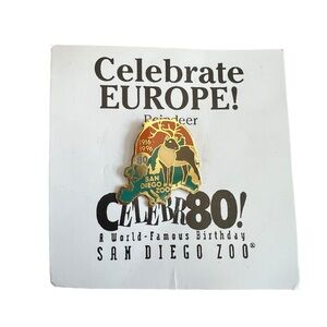 Vintage San Diego Zoo 80 Year Anniversary Enamel Pin Pinback Reindeer 1996